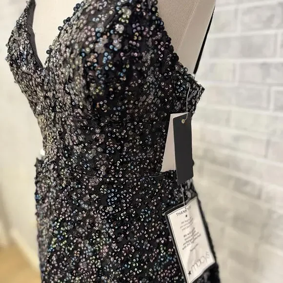 City Studio Fit And Flare Black Sequin Mini‎ Dress Sz 13/14 New With Tags
